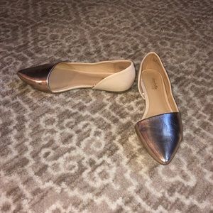 Nude and metallic flats